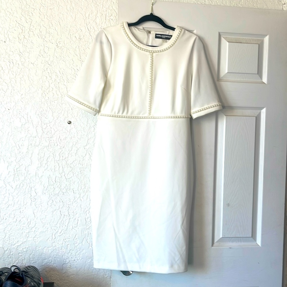 Karl Lagerfeld White Dress with pearl trim